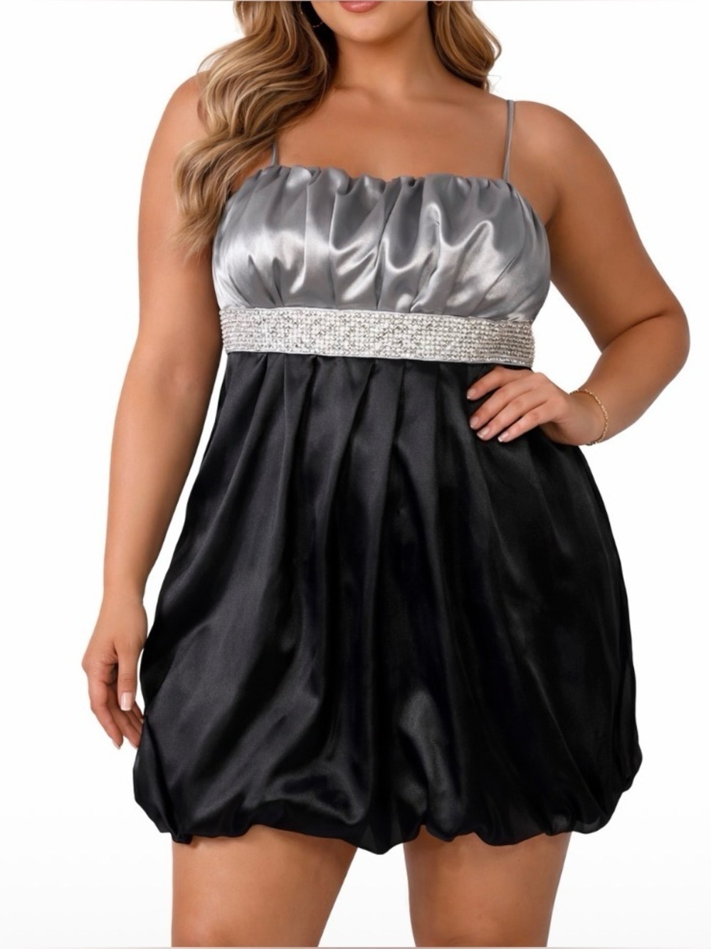 Speechless dress bubble silver & black formal rhinestone belt puff skirt SZ 9